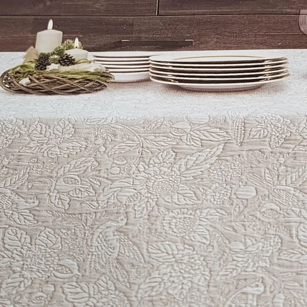 Envogue Shabby Chic Birds Flowers Embossed Jacquard Tablecloth Ivory 60x84Oblong